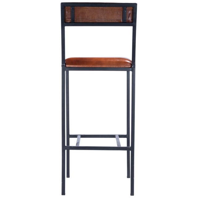 Lazarus 31.5 in. Seat Height Leather and Metal Bar Stool, Industrial Chic For Sale In Chicago - Image 6 of 11