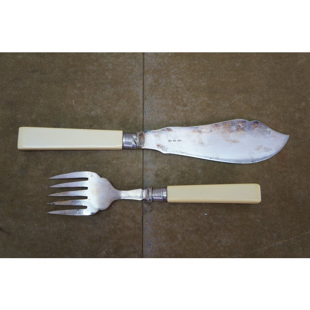 Antique Victorian Silverplate Celluloid Fork Knife Fish Serving Set With Box - 27 pcs For Sale - Image 6 of 18