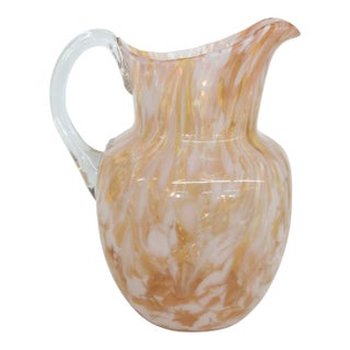 Splatter Style Art Glass Peach Orange Vintage Pitcher Vase For Sale