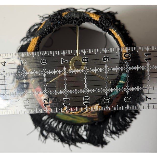 Hollywood Regency Designer P. Kaufmann “Tiger Eye Basketweave Slate” Fabric Lampshade With Black Trim For Sale - Image 3 of 5