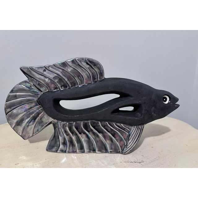 Light Gray Mid-Century Ceramic Abstract Fish Sculpture For Sale - Image 8 of 9