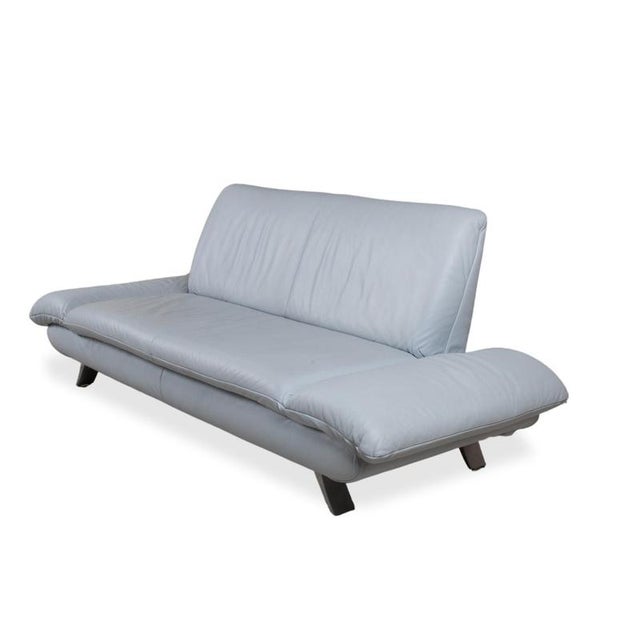 Leather Three-Seater Blue Ice Blue Manual Function Sofa by Koinor Rossini For Sale - Image 5 of 16