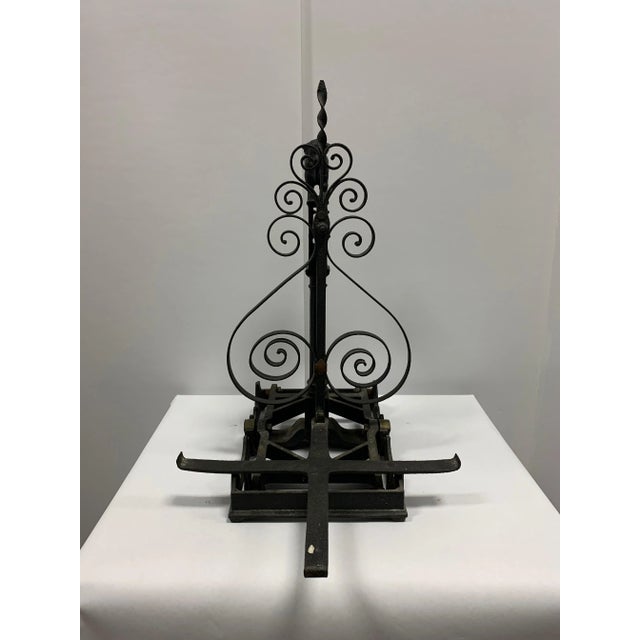 Antique Decorative Iron Scale Adorned With a Small Cast Bull Figure Having a heart shaped scrolling stem, marble plate,...