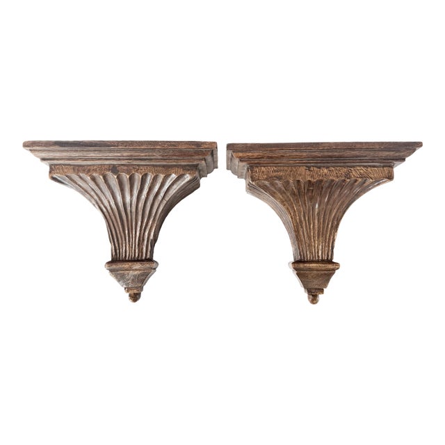 Antique Fluted Hand Carved Wood Wall Brackets For Sale