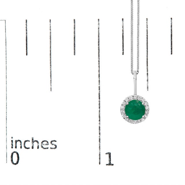 Early 21st Century 10K White Gold Green Emerald and 1/10 Cttw Diamond Accent Halo Pendant Necklace For Sale - Image 5 of 5