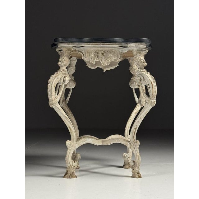 Black French Side Table in Hand-Carved Wood with Marble Top For Sale - Image 8 of 18