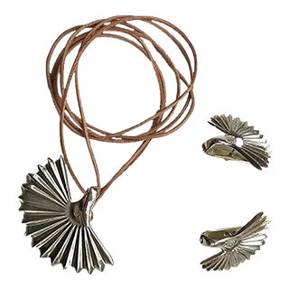 Vintage Silver Earrings & Pendant Set from Loewe, Set of 3 For Sale