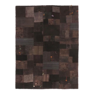 Vintage Turkish Patchwork Kilim Rug in Brown With Textural Design - Rug & Kilim For Sale