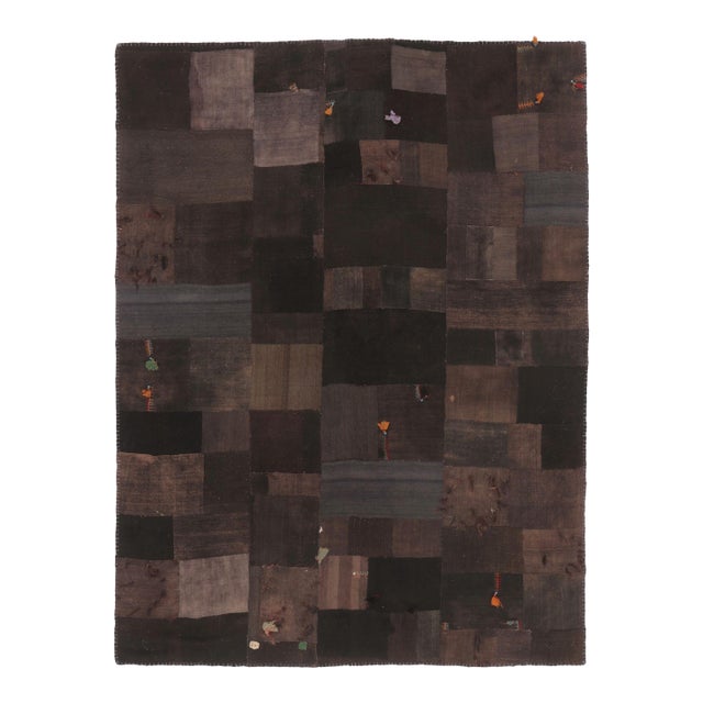 Vintage Turkish Patchwork Kilim Rug in Brown With Textural Design - Rug & Kilim For Sale