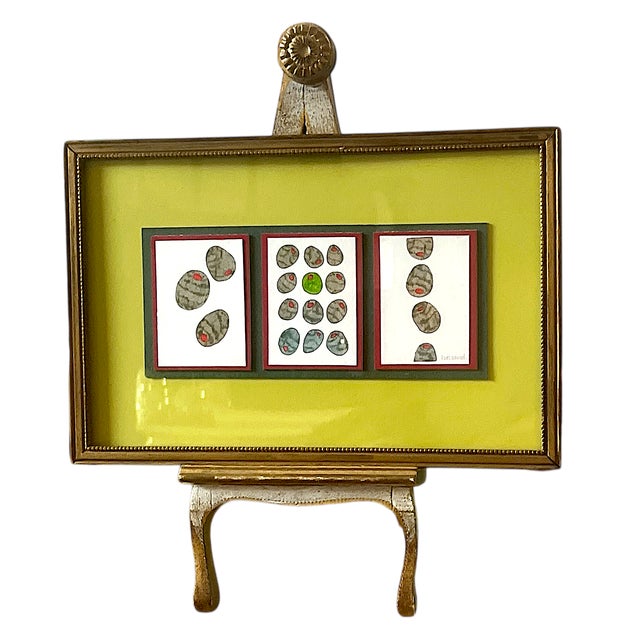 Contemporary Contemporary Pen & Ink Drawing Olive Triptych Signed Original in Vintage Giltwood Frame – 11" X 7.5" For Sale - Image 3 of 7