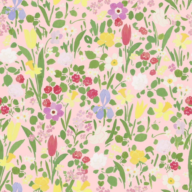 Art Deco Sample - Daffodils Wallpaper by Paule Marrot in Pink For Sale - Image 3 of 3