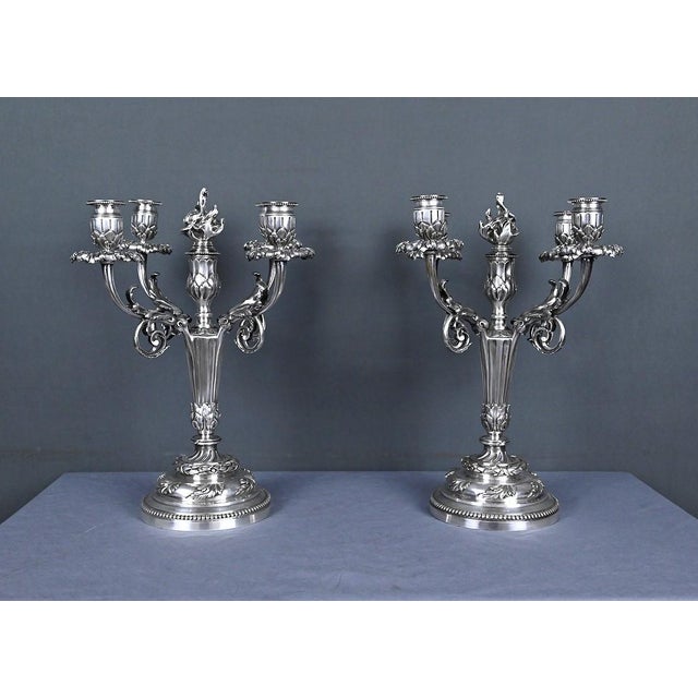 Late 19th Century Louis XVI Silvered Bronze Candelabra, Set of 2 For Sale - Image 5 of 14