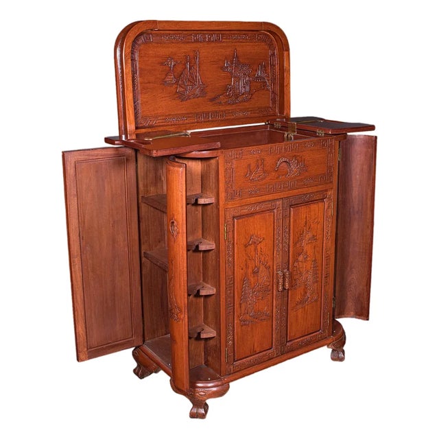 Vintage Cocktail Cabinet, Hong Kong, Counterweighted Dry Bar, Mid Century, 1960 For Sale