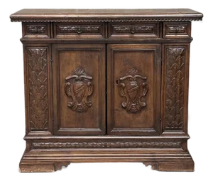 19th Century Carved Oak Sideboard Buffet Cabinet Renaissance Revival 44”