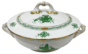 Chinese Bouquet Apponyi Green Porcelain Tureen with Handles from Herend