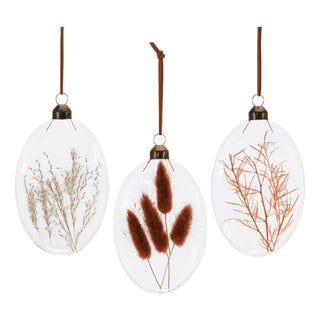 Burgandy Dried Floral Glass Ornament (Set of 12) For Sale