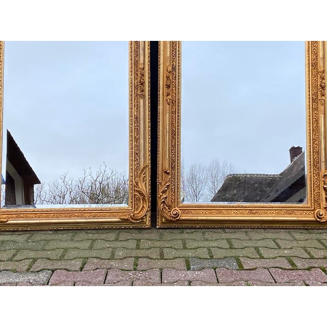 Wood Late 20th Century Louis XVI Gold Floor Mirrors - Pair, French Wood For Sale - Image 7 of 12