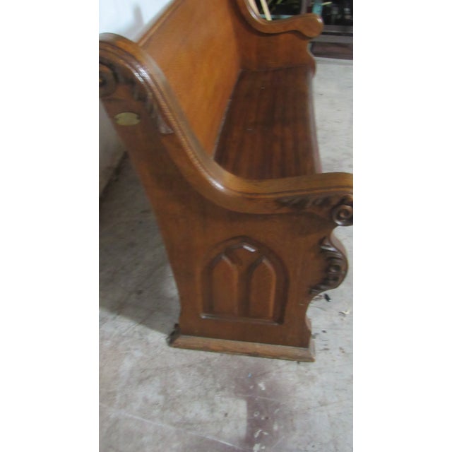 1940s 1940s Amazing Oak Church Pew Bench All Carved For Sale - Image 5 of 11