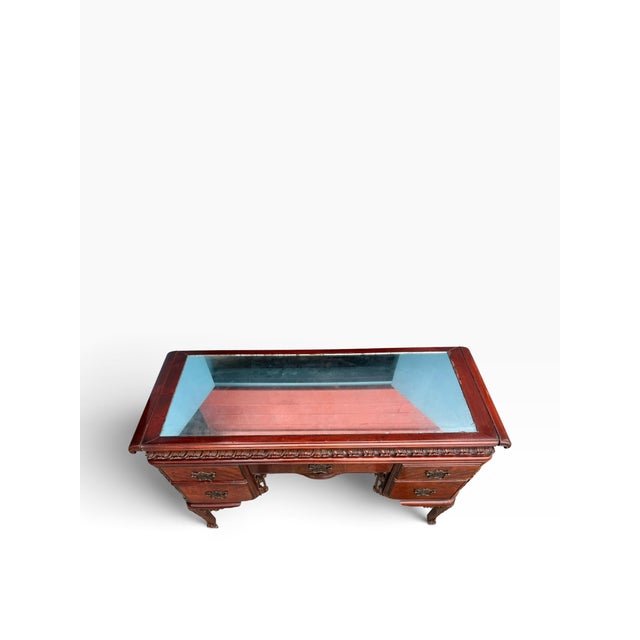 Antique Louis XV Revival Carved Mahogany Desk With Mirrored Top For Sale In Boston - Image 6 of 17