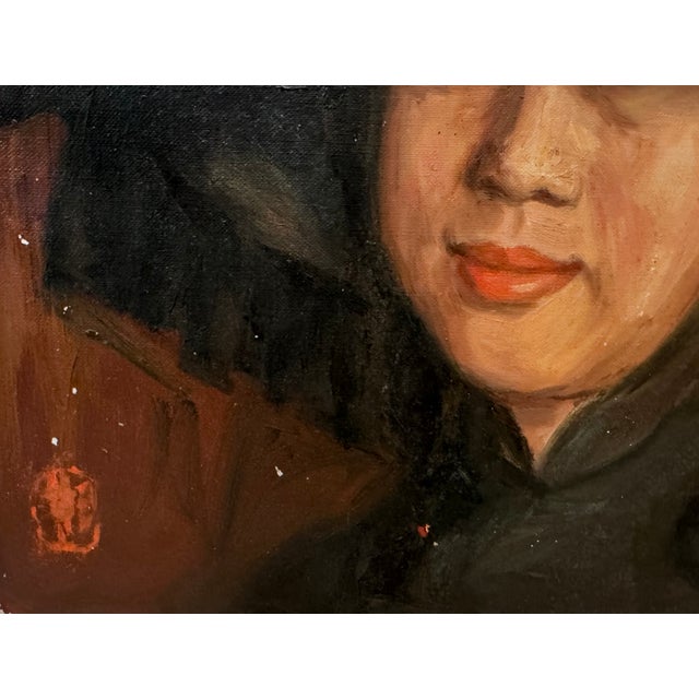 Early 20th Century, Portrait of an Asian Woman, Oil on Canvas For Sale - Image 4 of 6