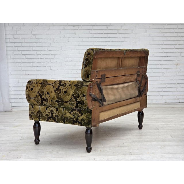 Green Vintage Danish Two-Seater Drop Arm Sofa in Green Furniture Velour, 1930s For Sale - Image 8 of 18
