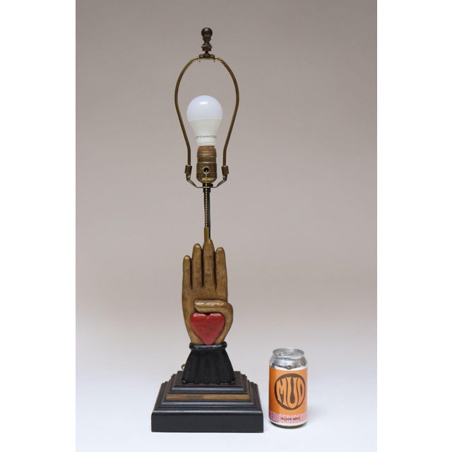 Vintage Folk Art-Style Carved Fraternal Odd Fellows Heart in Hand Table Lamp For Sale In New York - Image 6 of 12