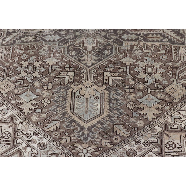 Antique Persian Heriz Rug With Geometric Medallion and Soft Neutral Tones For Sale In Atlanta - Image 6 of 15