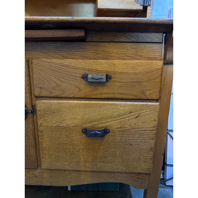 Chocolate Antique McDougall Oak Hoosier Kitchen Cabinet For Sale - Image 8 of 12