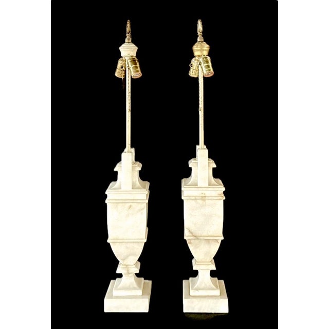Mid 20th Century Neoclassical Alabaster Table Lamps - a Pair For Sale - Image 9 of 15