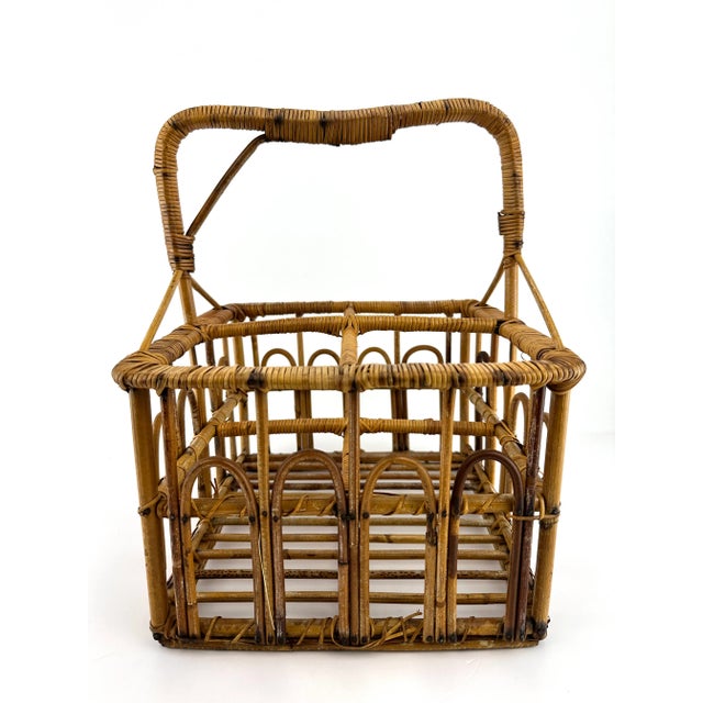 1960s Mid Century Vintage Rattan Handled Basket For Sale - Image 4 of 8