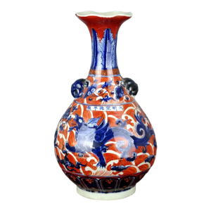 Chinese Vintage Ceramic Vase,Ming Dynasty Xuande Marked Blue and White Red Drawing Porcelain Yuhuchun Vase Hand Painted Dragon Pattern