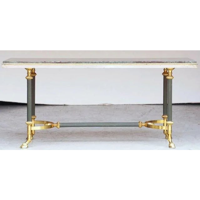 Maison Jansen French Mid-Century Coffee or Cocktail Low Table of Brass With Green Marble Top For Sale - Image 4 of 13