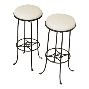Custom Vintage Wrought Iron and Vinyl Patio Bar Stools - A Pair