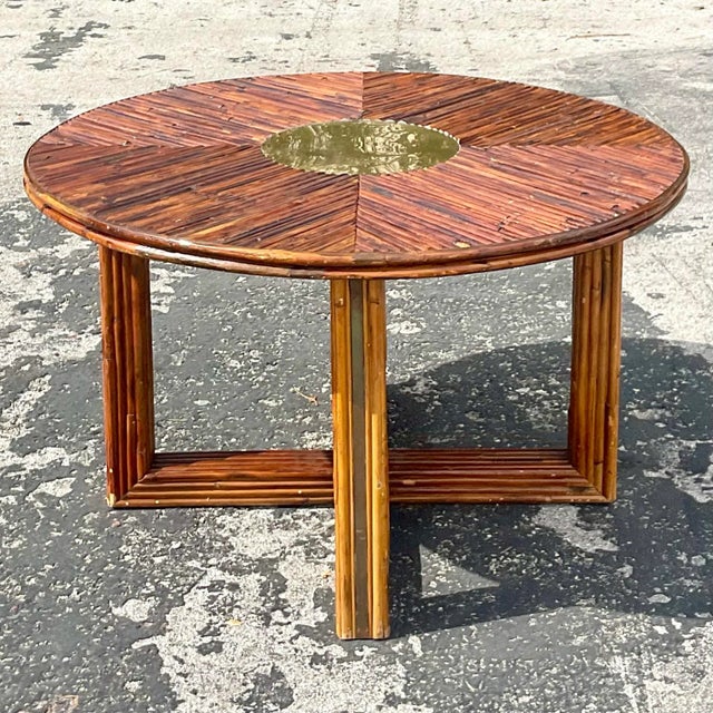 Coastal 1970s Vintage Coastal Rattan and Brass Dining Table After Vivai Del Sud For Sale - Image 3 of 9
