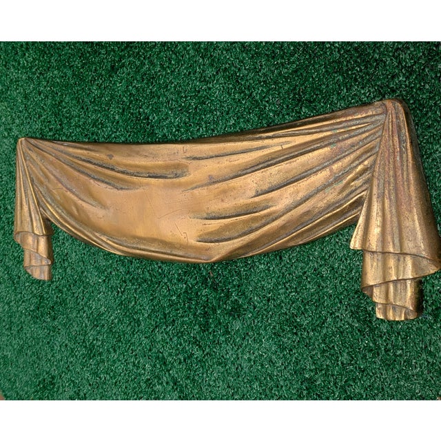 French Trompe Loleil Solid Brass Draped Swag Decorative Wall Pediment For Sale - Image 3 of 14