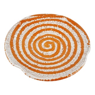 Orange Ceramic Decorative Plate with Spiral Motif by Géza Gorka, 1960s For Sale
