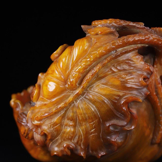 Bone Carved Horn Brush Washer With Lotus Motif For Sale - Image 7 of 9
