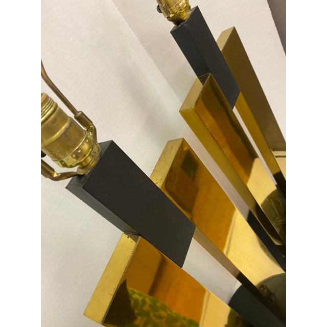 1970s Polished Flat Brass Column Table Lamps - a Pair For Sale - Image 10 of 11
