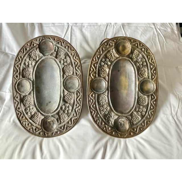 Early American 19th Century Hammered Brass Double Arm Wall Sconces - Set of 2 For Sale - Image 10 of 12