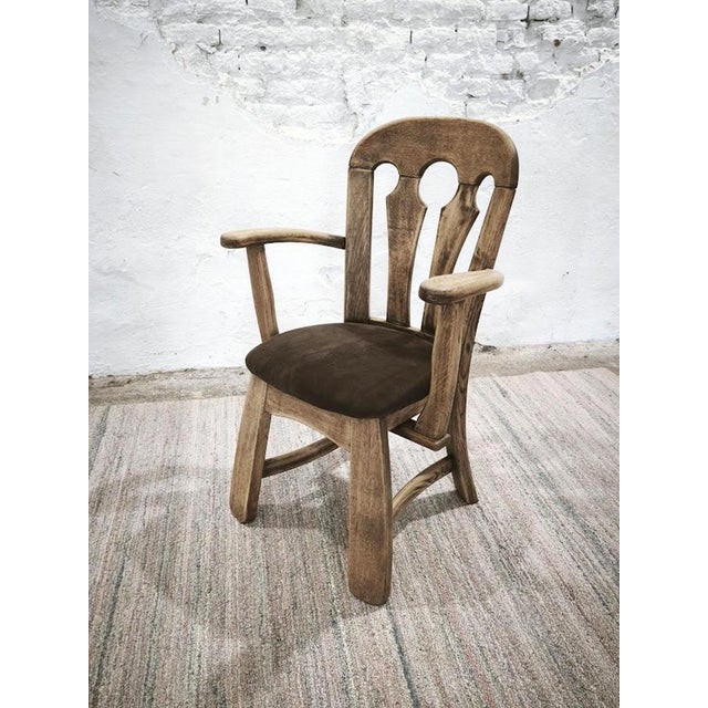 Dutch Brutalist Oak Armchair with Leather Seat, 1970s For Sale - Image 12 of 16