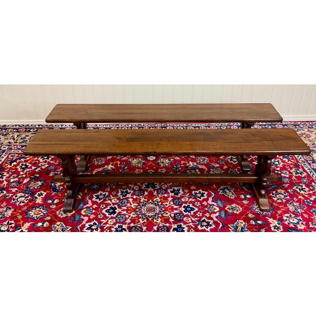 Brown Antique French Farmhouse Benches Banquette Seating Pair Window Seats For Sale - Image 8 of 14