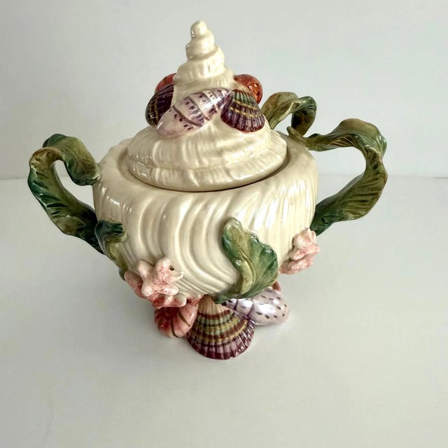 2000 - 2009 Fitz and Floyd "Oceana" Sugar and Creamer with Sugar Spoon For Sale - Image 5 of 10