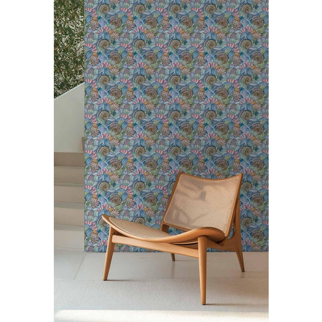Not Yet Made - Made To Order Shell of a Good Time Grasscloth Wallpaper by House Party | Ocean Blue | 8 Yards For Sale - Image 5 of 12