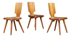 S28 Dining Chairs in Patinated Elm by Pierre Chapo, France, 1972, Set of 3