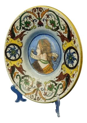 Neo-Renaissance Ceramic Plate with Portrait of a Woman by Laura Cattini, Rome, Italy, 1930s