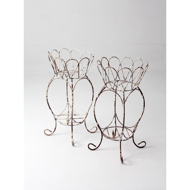 Metal Vintage Metal Plant Stands Pair For Sale - Image 7 of 16