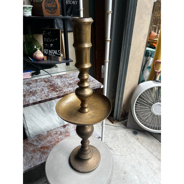 1970s 1970s Large Brass Detailed Candleholder For Sale - Image 5 of 10