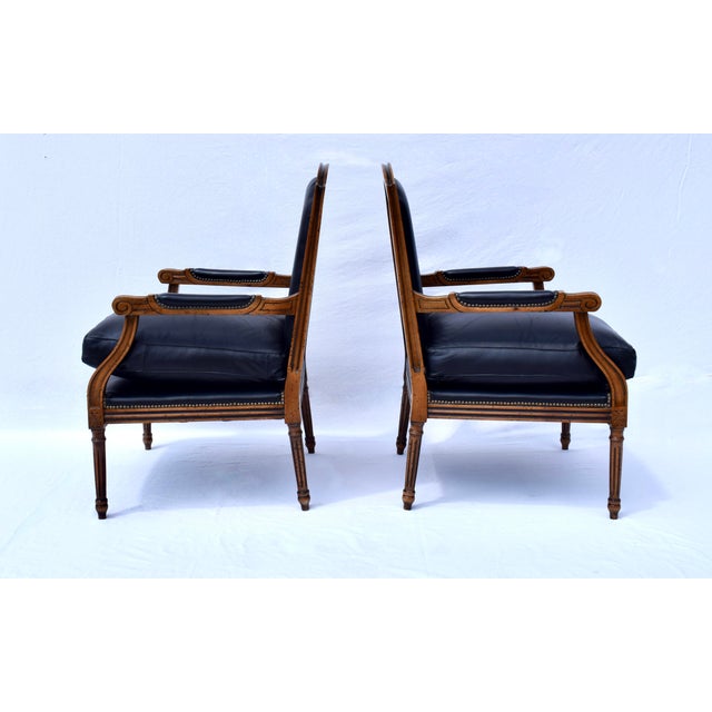 Late 20th Century Louis Xvi Style Leather Fauteuil Chairs For Sale - Image 5 of 12