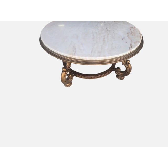 Mid-Century Modern Vintage Portuguese Rosa Aurora Marble and Giltwood Round Coffee Table For Sale - Image 3 of 6