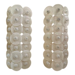 Pair of Large Scale Murano Sconces With White Discs For Sale